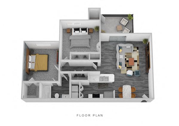 Floor plan for 2 beds, 1 bath, 1004 sqft
